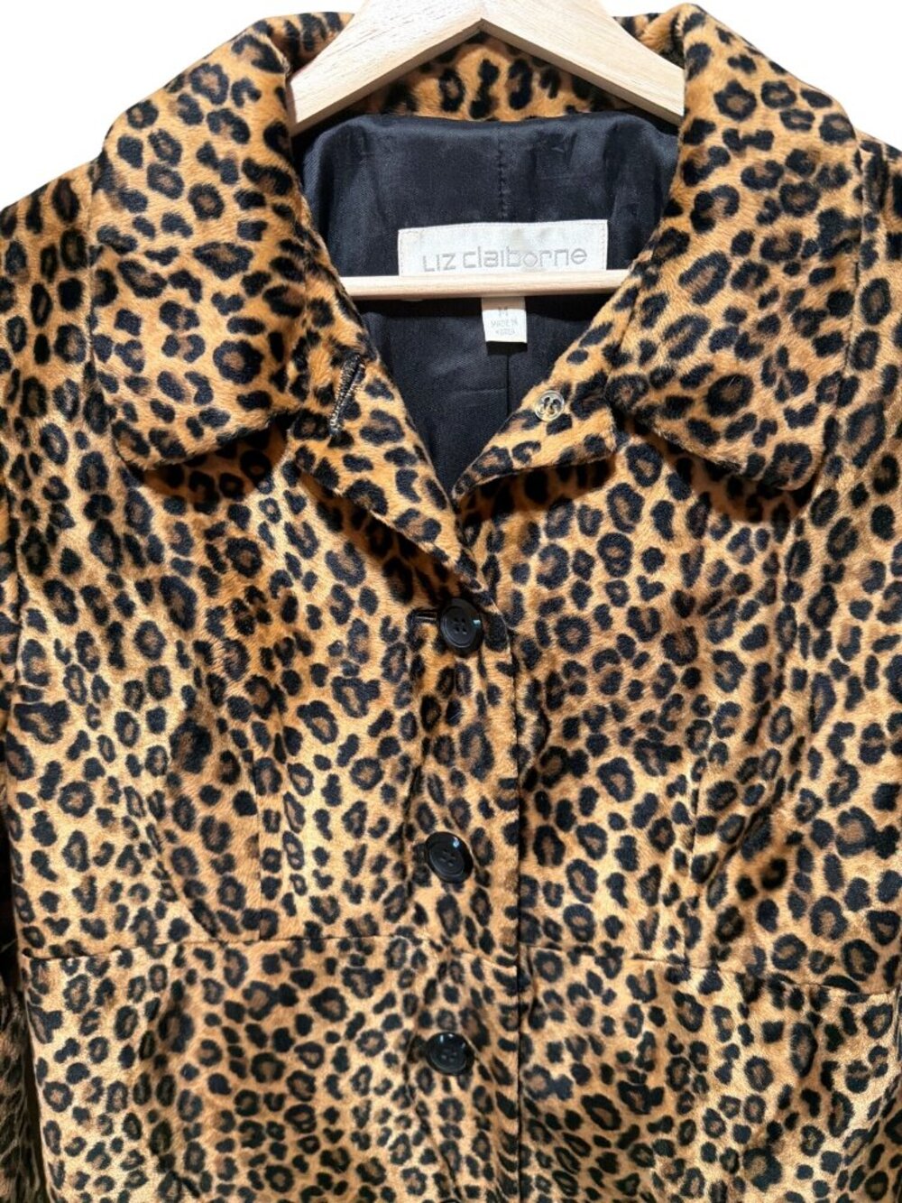 Liz Claiborne Vintage 90's Y2K Leopard Print Button-Up Coat Medium Faux Fur - Picture 3 of 8